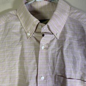 Onward Reserve Reverse Label Button Down Shirt Men Medium Tan Pink Linen Blend